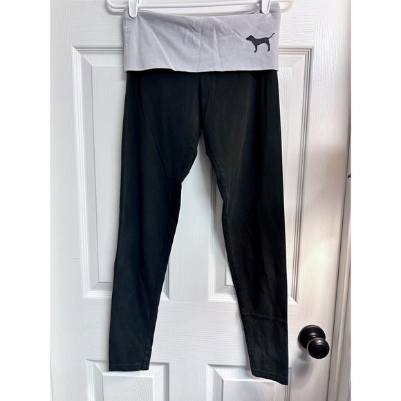VICTORIA SECRET PINK Y2K LOT OF 2 LEGGINGS FOLDOVER YOGA BLACK Sz S SKINNY LEG - Picture 2 of 9